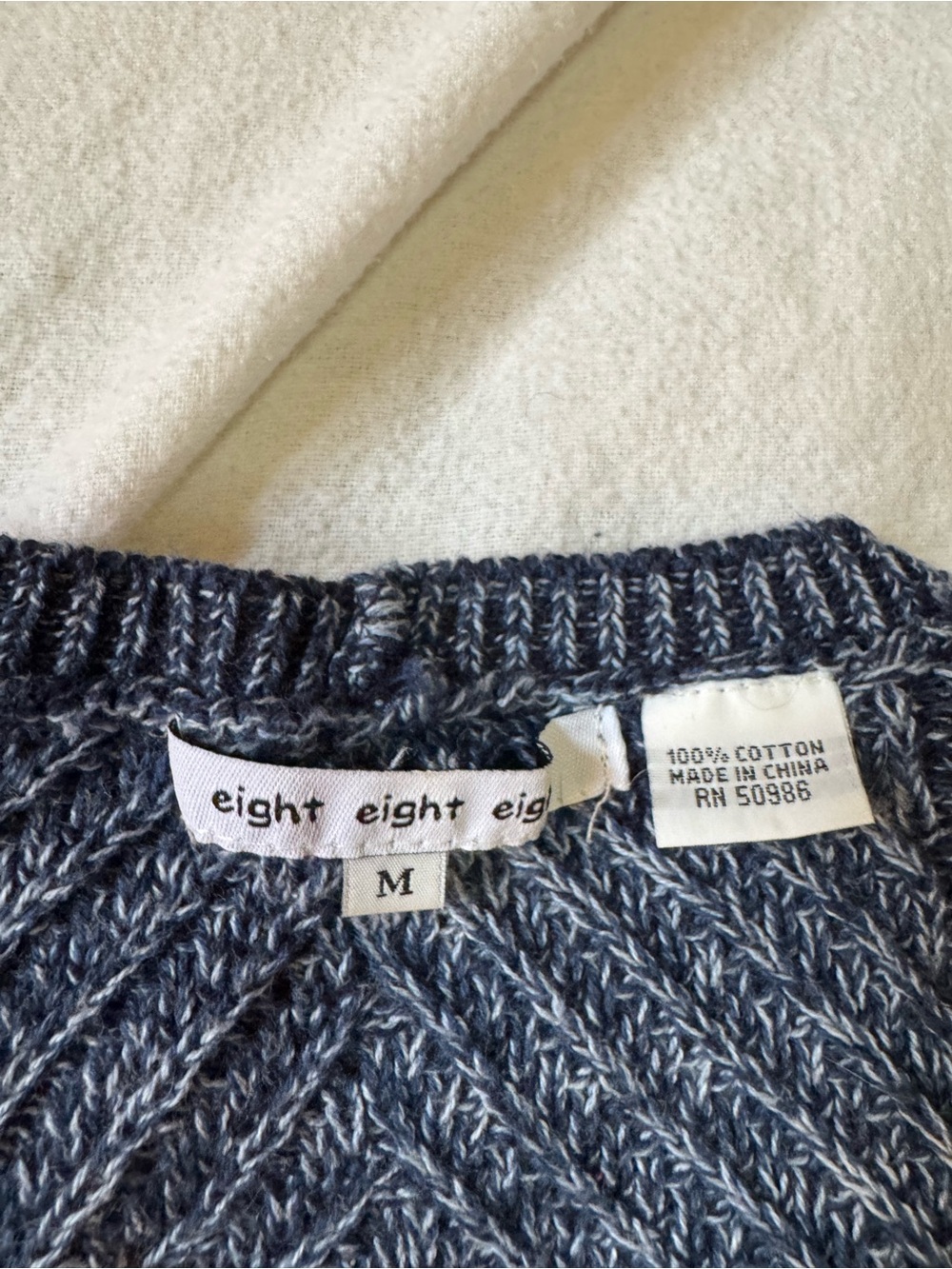 Eight Eight Eight 100% Cotton Textured Chevron Knit Sweater M Navy Gray - Picture 2 of 5